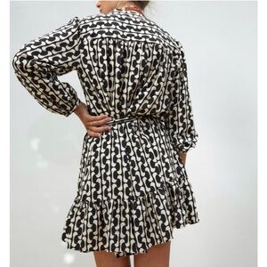 Zara Black and White Smocked A-Line Dress